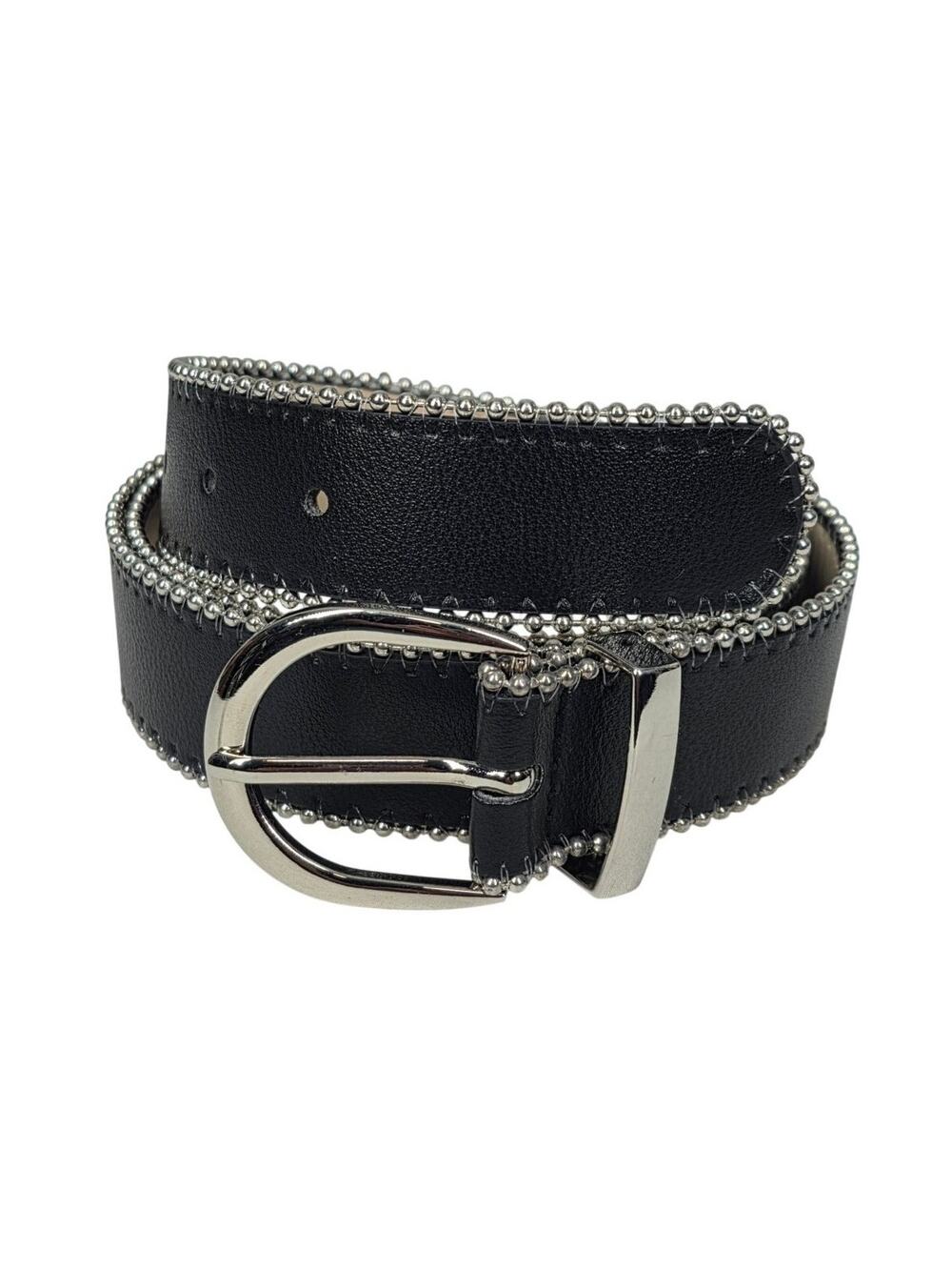 STEVE MADDEN NYC WOMEN'S 1" BLACK BELT WITH METAL BEAD EDGE DETAIL – SIZE XL
